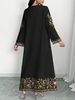 plus Size Middle Eastern Gown Western Fashion V-Neck Printed Women's Dress For Commute Loose Vacation Style Long Sleeve Dress_ecoleips.com