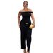 Women's Clothing Elegant Off-Shoulder Casual Jumpsuit Lace-Up Trim Commuter-Friendly Denim Jeans For Formal & Casual_ecoleips.com