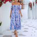 Women's Sweet Off Shoulder Floral Print Short Sleeve Midi Dress – Smocked Waist Casual Boho Summer Gown 2026_ecoleips.com
