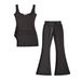 Women's Clothing Square Collar Irregular Side Pleated Camisole Sports Elastic Waist Slightly Flared Pants Two Piece Suit_ecoleips.com