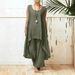 Women's Asymmetrical Sleeveless Top And Loose Pants Set Streetwear Cotton Linen 2 Piece Oversized Fit Solid Colors_ecoleips.com