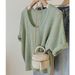 Women's Clothing Beautiful U Neck Shoulder T Shirt Summer Design Knitted Shirt With Short Sleeves Fashionable Green Slim Top_ecoleips.com