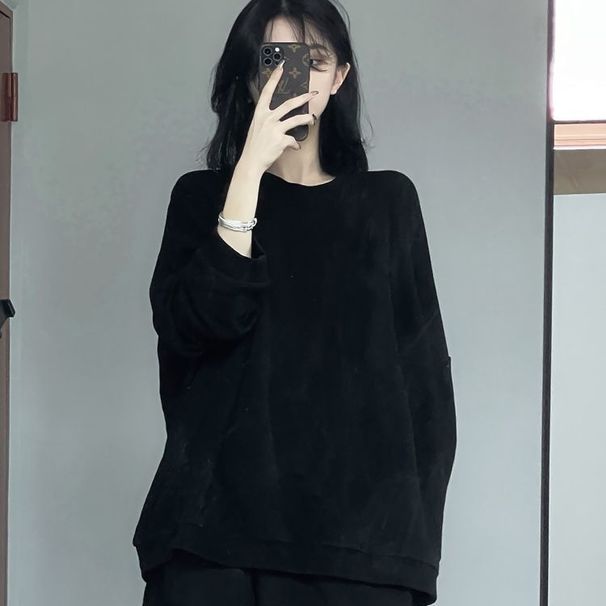 Women's Spring And Autumn Thin Mid-length Sweatshirt, Casual Style, BF Loose Fit, Versatile Base Shirt, Top, Jacket,_ecoleips.com