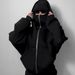 Women's Double Hooded Zip Up Cardigan Sweatshirt Windproof High Street Jacket Couple Style American Streetwear Brand 9008_ecoleips.com