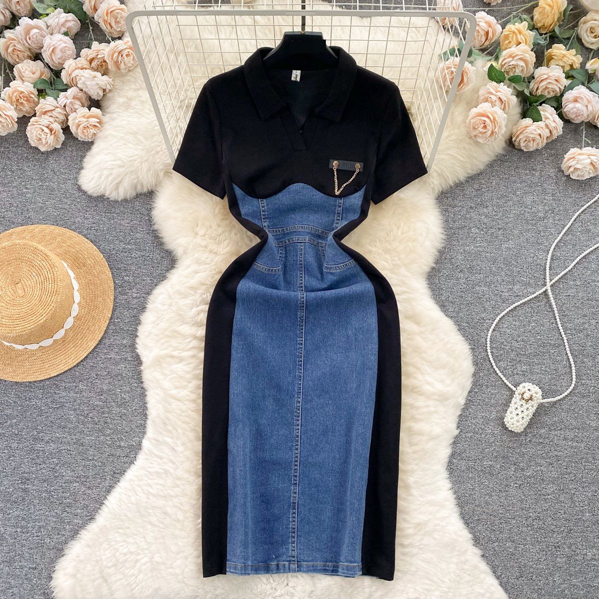 Women's Clothing Salt Style Wear Light Mature Style Elegant Dress Women's Casual Fashion Mid-length Slim Fit Two-piece Stitching Long Dress_ecoleips.com