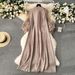 Women's Clothing Solid Color Dress Light Mature Style Three Dimensional Flower Loose Slim Drape Style Long Skirt_ecoleips.com