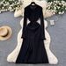 Luxury Lace-Trim Knit Maxi Dress – Floral Embroidery Evening-to-Day Elegance (Black/Red/White/Orange, Lightweight Polyester, )_ecoleips.com