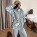Women's Clothing Effortless Elegance: Loose Lapel Shirt & Wide-Leg Trousers Set – Bluish (S/M/L)_ecoleips.com