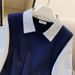 Korean Style Women's Patchwork Faux Knit Sweater Two Piece Set Casual Elegant Autumn Top For Adult Chic Design_ecoleips.com