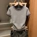 Spring Summer Women's Trendy Short Sleeve Knitted Sweater Base Layer Top Gray_ecoleips.com