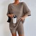Soft Ribbed Lounge Set For Women, Relaxed Short Sleeve Top And High-Waisted Shorts, Comfortable Casual Two-Piece Outfit In Heather Gray_ecoleips.com