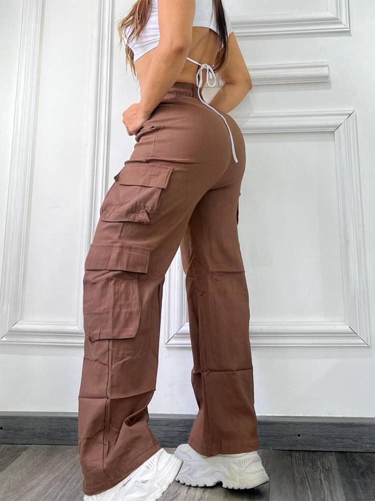 High-Waisted Cargo Pants Women's Wide Leg Multi-Pocket Streetwear Pants – Utility Chic (Black, Grey, Light Brown)_ecoleips.com