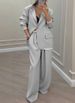 Women's Casual Blazer And Wide Leg Pants Set Two Piece Outfit Comfortable Loose Fit Long Sleeve Tops And Trousers For Office Daily Wear_ecoleips.com