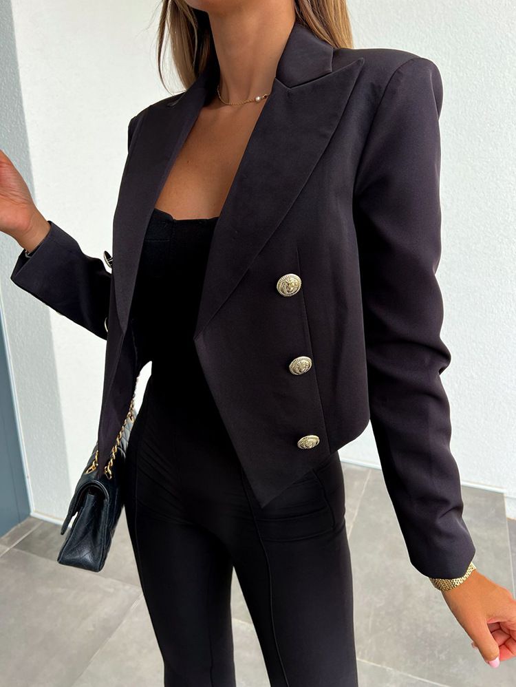 Women's Loose Long Sleeve Cardigan Solid Color Short Suit Jacket Autumn Winter European American Style Foreign Trade Top_ecoleips.com