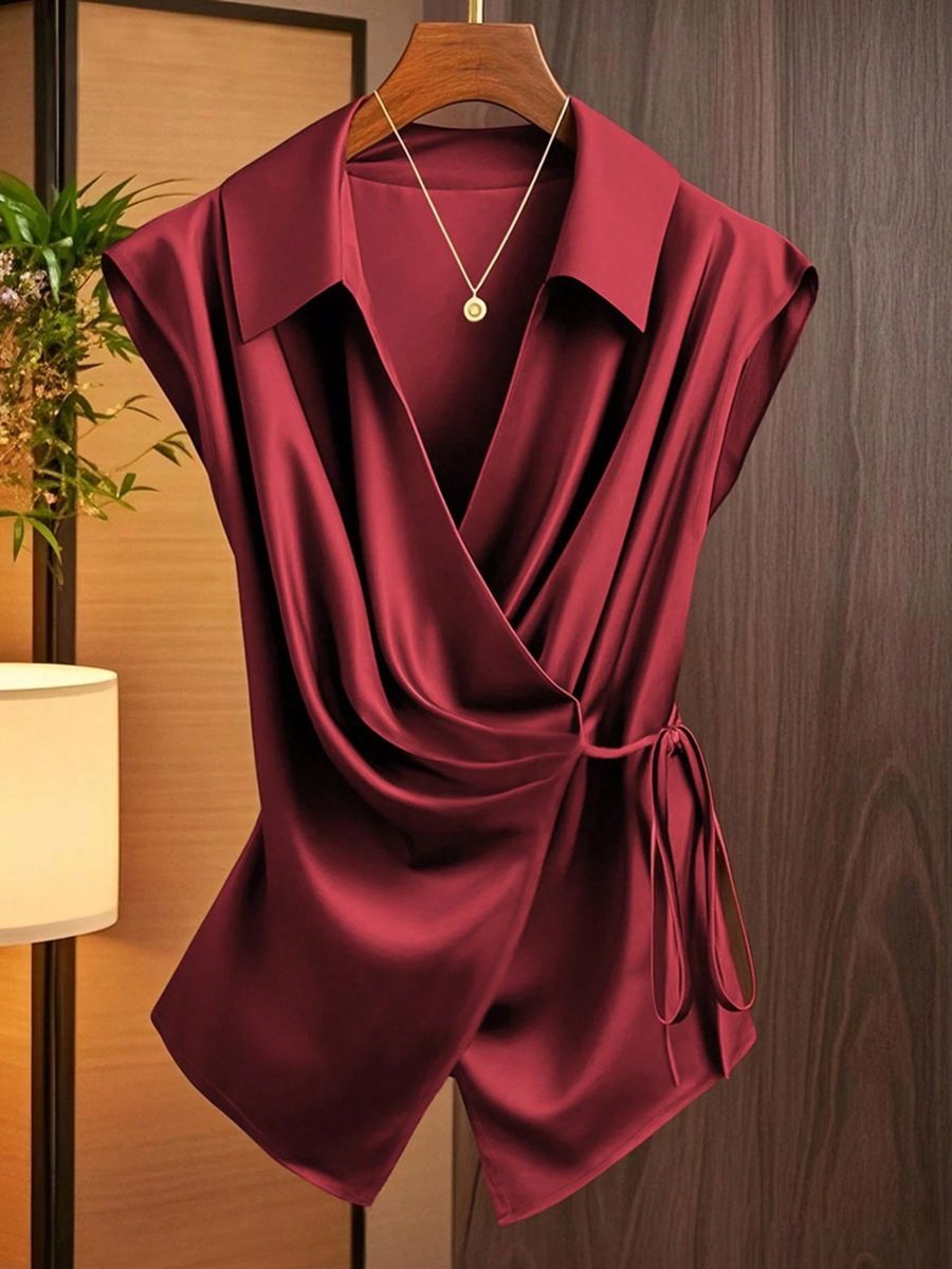 Women's Clothing Women's Satin Shirt Style Fashion Spring Winter Tie Up Bow Top For Formal & Casual For Women_ecoleips.com