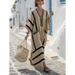 Kaftan Long Dress for Women Cross Border Digital Print Collar Three Quarter Sleeve Long Patch Pocket Style_ecoleips.com