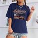 Women's Clothing Women's Casual Navy Blue T-Shirt Round Neck Short Sleeve Letter Car Print Simple Sporty Style_ecoleips.com
