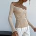 Women’s Clothing New Solid Color Women's Autumn And Winter Long Sleeved Square Neck Off Shoulder Tight Fashion Sweater Knitted Bottoming Shirt_ecoleips.com