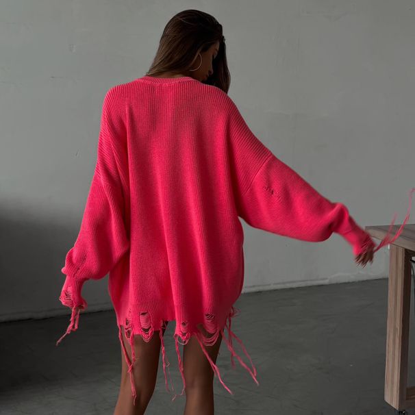 "Distressed Cotton Sweater Women's Casual Loose Fit Round Neck Long Sleeve Streetwear Grunge Style"_ecoleips.com