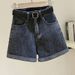 Women's Black Gray Denim Shorts Summer Thin Ins Korean Style Slimming Casual Rolled Hem A-Line Wide Leg Hot Pants_ecoleips.com
