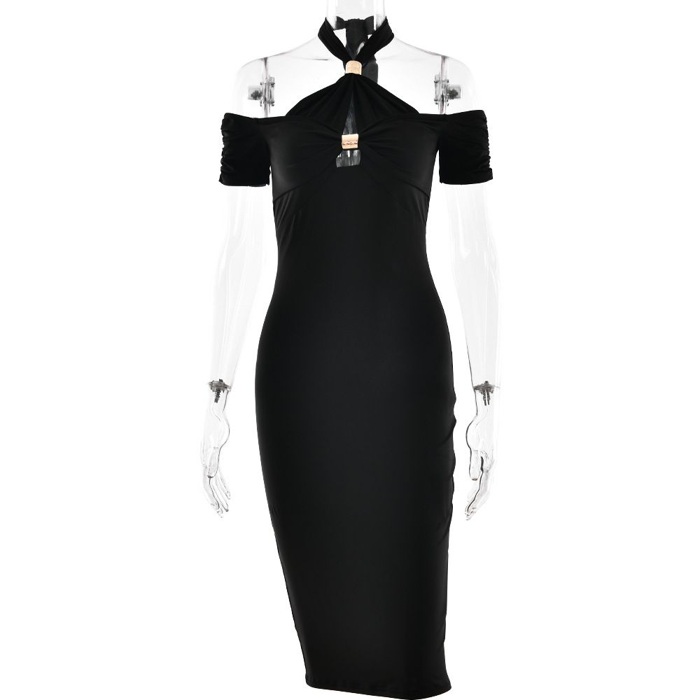 Women's Clothing Summer New Halter Neck Solid Color Women's Clothing Fashionable Sexy Hot Girl Slim Hip Dress_ecoleips.com