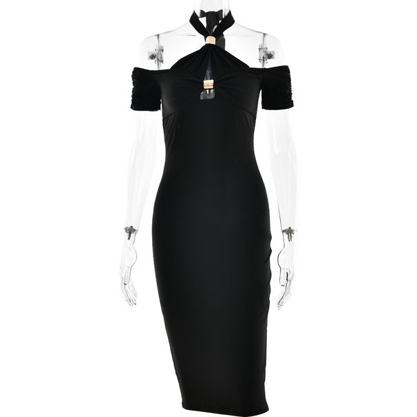 Women's Clothing Summer New Halter Neck Solid Color Women's Clothing Fashionable Sexy Hot Girl Slim Hip Dress_ecoleips.com