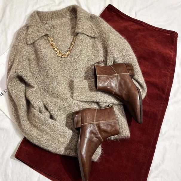 Women's Clothing Women's Sequined V Neck Pullover Sweater Korean Style Winter Thick Wool Knitwear Soft Cozy Top_ecoleips.com