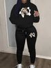 Women's Autumn And Winter Casual Fashion Letter Pattern Printed Thick Velvet Warm Hooded Sweatshirt+sweatpants Set-672_ecoleips.com