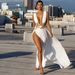 Women's Clothing Long Skirt Sexy Fashion Wedding Evening Dress Deep V High Slit Part Big Swing Long Skirt_ecoleips.com