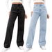 Women's High-Waisted Blue Jeans - Loose Fit Straight Leg,Stretch-Free Cotton, Long Trousers For Spring & Fall_ecoleips.com