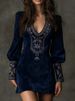 Women's Fashion Embroidery Print Wrap Hip Dress 2025 Casual Long Sleeve Mini Party Dress Elegant V-neck Hight Waist Skinny Dress_ecoleips.com