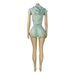 Women's Waffle Texture Two Piece Set HR26021 European American Style Hooded Zip up Top with Drawstring Shorts_ecoleips.com