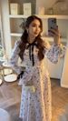 European And American 2025 Spring Elegant Floral Slim-Fit Long-Sleeve Tie-Waist Long Dress For Women_ecoleips.com