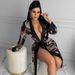 Aria Basics M7777 Cross-border Women's Clothing, Sexy Dollar Print Lace-up Mid-length Robe, Home Wear For Women, In Stock_ecoleips.com
