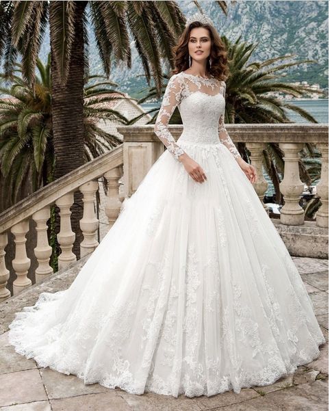 Women's Clothing Long Sleeved Lace Slim And Elegant Trailing Bride Wedding Dress For Women_ecoleips.com
