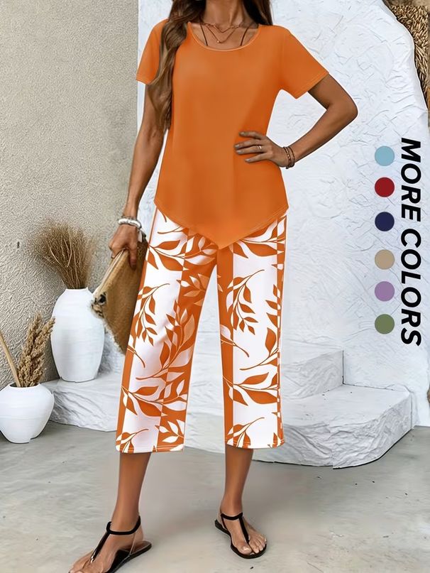 Women's Summer Fashion High-Waisted Wide Leg Pants Set Short-Sleeved Two-Piece Outfit for Spring/Autumn_ecoleips.com