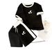 Women's Clothing Summer Style Two Piece Set Leaf Print Casual Short Sleeve Top And Shorts American Hot Selling_ecoleips.com