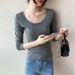 2025 230G Pure Cotton Long Sleeved Women's T-Shirt Shoulder Length 2025 Autumn Outfit New Slim Fit And Slimming Solid Color_ecoleips.com