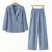 New Korean Style Women's Black Suit Set Elegant Commuter Wear High-Waisted Wide-Leg Pants Slimming Double-Breasted_ecoleips.com