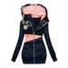 Women's Clothing women's sweatshirt zipper color matching print hooded long sleeved jacket_ecoleips.com