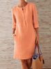 Women's Spring Cotton Linen Loose Dress Long Sleeve Round Neck Plus Size_ecoleips.com