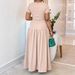 Women's Long Slim Fit Casual Dress Waist Cinching Short Sleeve Elegant_ecoleips.com
