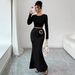 Elegant Solid Color Midi Skirt Bodycon Fishtail Style with Sexy Metallic Accessories New Summer Style for Women_ecoleips.com