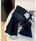 Women's High-Waisted Wide-Leg Jeans – Contrast Cuff & Letter Embroidery, Relaxed Fit Dark Blue Denim Pants (XS-3XL)_ecoleips.com