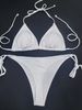 Women's Solid Color Lace-Up Triangle Cup Bikini Thong Swimsuit Sexy Beach Swimwear For All Seasons_ecoleips.com