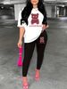 Women's Casual, Fashionable, Cute Cartoon Bear Pattern Printed Loose T-shirt+cropped Pants Two-piece Home Sportswear Daily Outfit-216_ecoleips.com