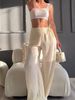 Women's High-Waisted Wide-Leg Linen-Look Pants With Rhinestone Detail | Loose Fit Summer Casual Trousers_ecoleips.com