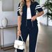 Women's Relaxed Color-Block Short Sleeve Top And Striped Straight Leg Pants Casual Two-Piece Lounge Set_ecoleips.com