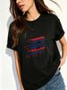 Women's Round Neck Short-sleeved T-shirt, Red And Blue Stripes With The Letter B, Loose And Casual Summer T-shirt Top_ecoleips.com