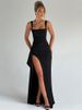 Mozision Black Backless Sexy Maxi Dress For Women Gown Spaghetti Strap Sleeveless Thigh High Split Club Evening Long Dress_ecoleips.com